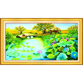 Tranh đính đá đầm sen VS128 - tự đính (2 size 90*53cm và 160*90cm)