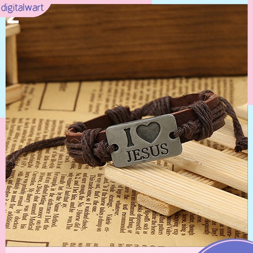 Vòng tay giả da mặt khắc chữ I Love Jesus độc đáo