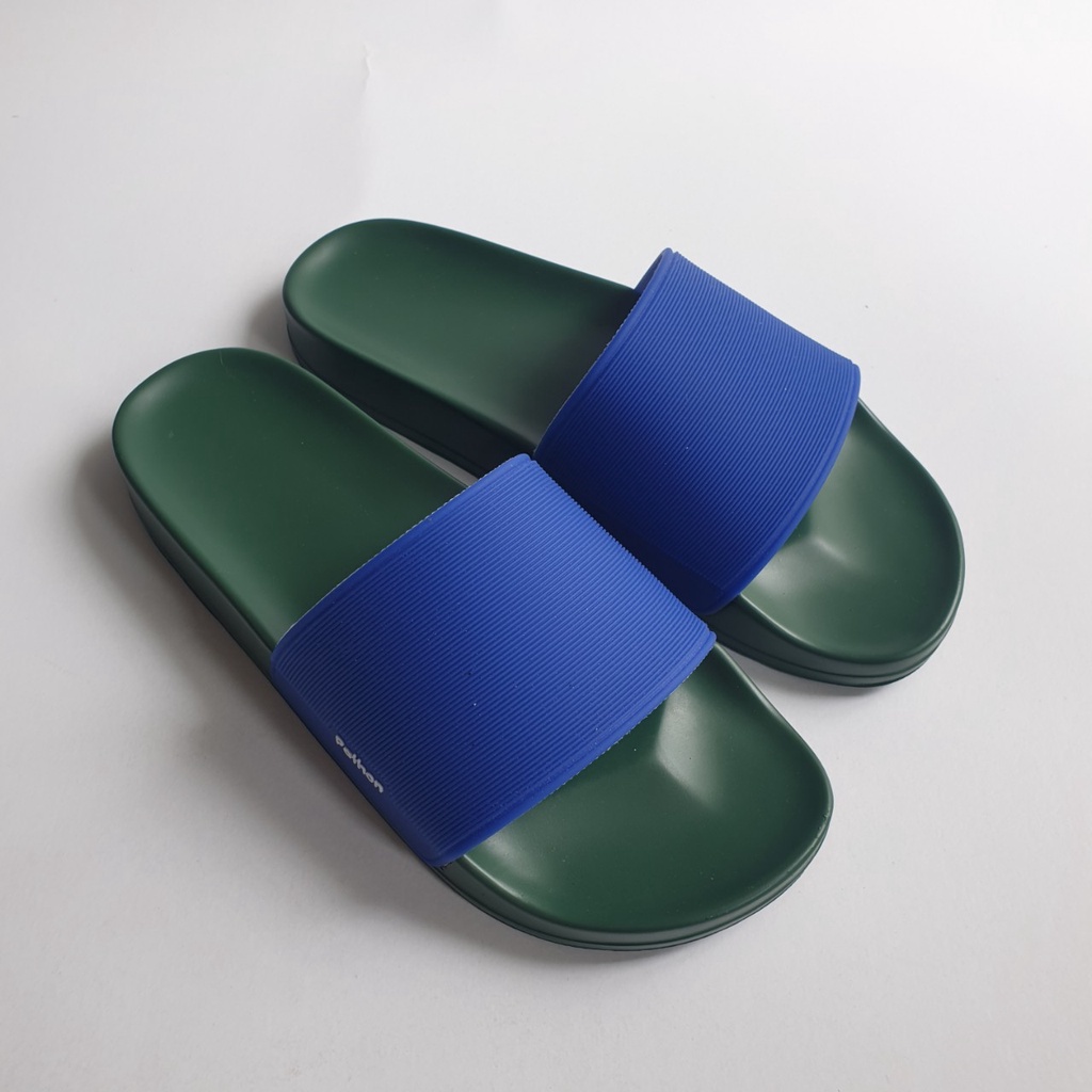 Dép nam nữ quai ngang slipper Pathon quai PVC và đế PU xanh lá quai xanh dương Mẫu SD65