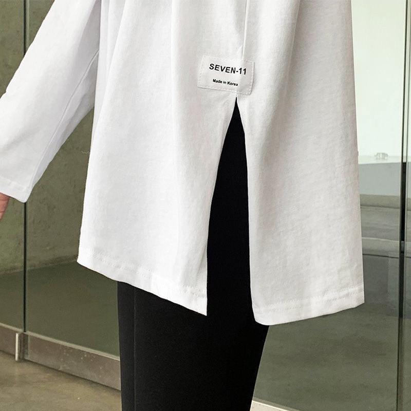 Áo Dài Tay Xẻ Tà, Áo Thun Nam Nữ Dài Tay Oversize Form Rộng Trơn Basic Đơn Giản 2022