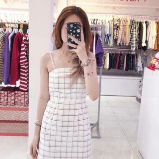 Đầm 2 dây caro