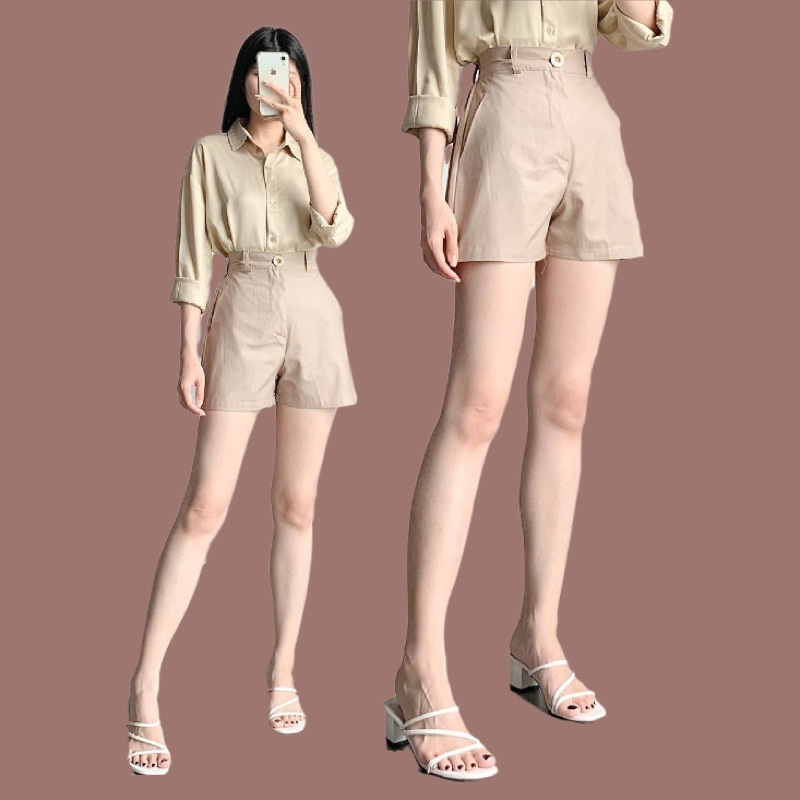 Quần Short Lưng Cao Chất Liệu COTTON Màu Đen/Xanh Dương Đậm Thời Trang Cho Nữ