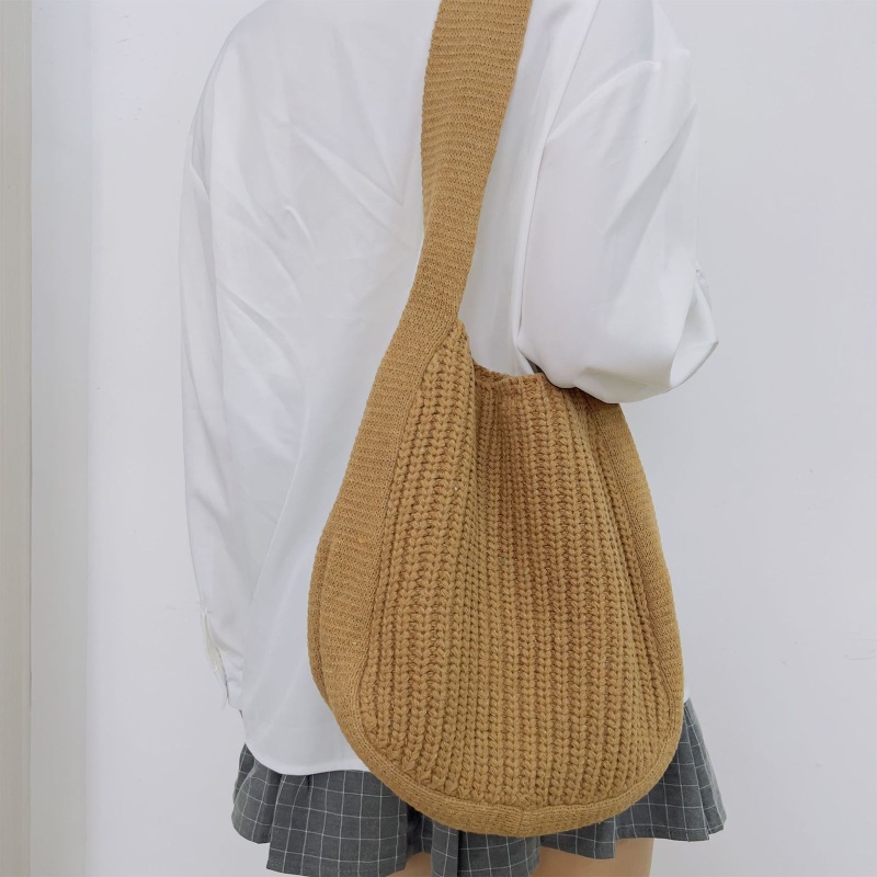 Túi Tote Đeo Vai Dệt Kim Màu Trơn Kích Thước Lớn Dễ Phối Đồ