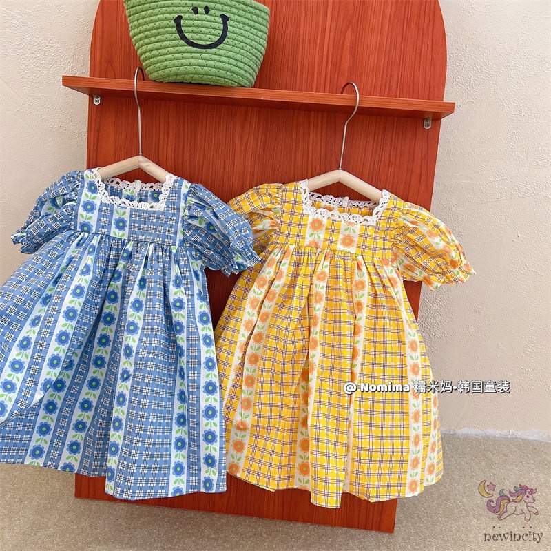 Đầm Hoa Tay Phồng Phối Ren Xinh Xắn Thời Trang Hàn Quốc Cho Bé Gái