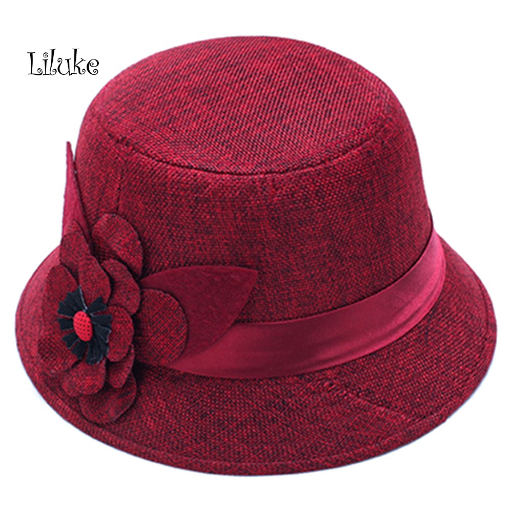 Mũ Bucket Vải Lanh Màu Trơn Họa Tiết Hoa Thanh Lịch Dành Cho Nữ