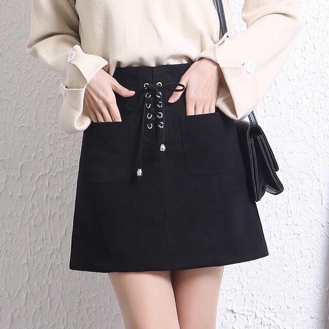 chân váy kaki đan dây trước phối 2 túi xinh xắn xinh xắn