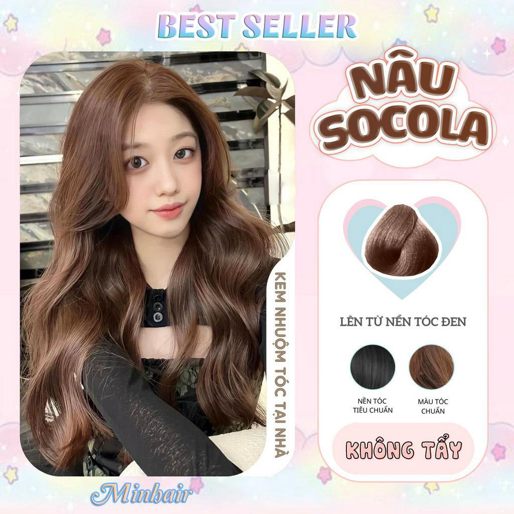 Thuốc nhuộm tóc nâu, thuốc nhuộm tóc nâu socola, chocolat không cần tẩy MIN.HAIR, tặng kèm oxy trợ dưỡng và bao tay