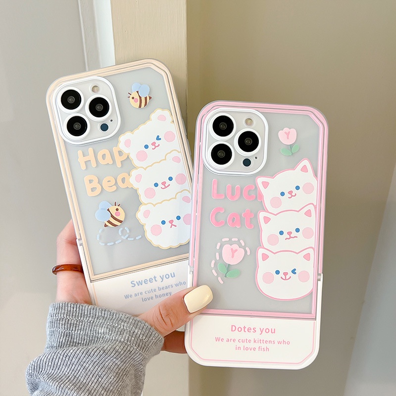 Ốp lưng iphone Ốp Điện Thoại Kèm Giá Đỡ Tàng Hình Họa Tiết Hoạt Hình Cho iphone13Promax 12Pro 11 / xs / 7 / 8 / plus Dinuo case