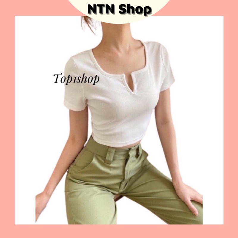 Áo croptop cổ V ảnh thật + video