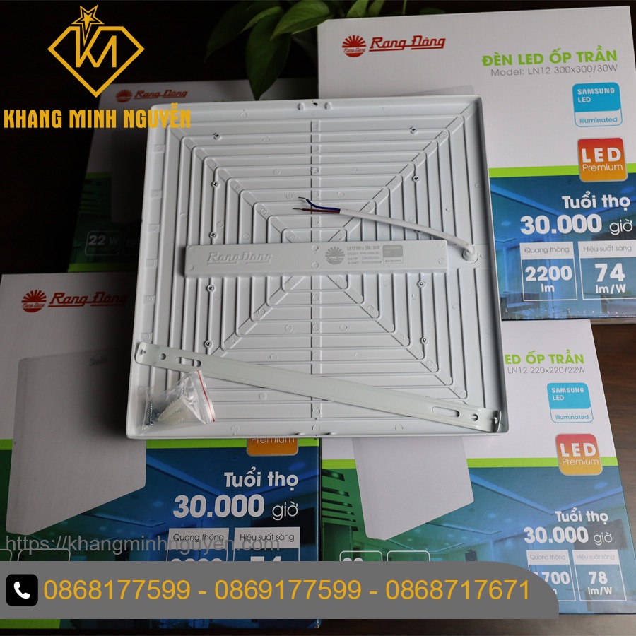 Đèn LED ốp trần RẠNG ĐÔNG vuông LN12-300x300/30W 6500K SS, đèn ốp trần ban công, ốp trần sảnh, ốp hành lang, ốp logia