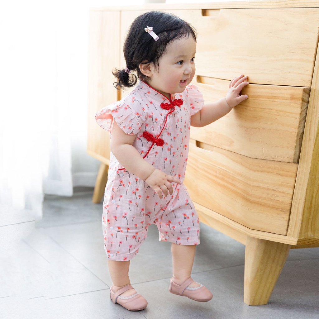 Jumpsuit Tay Ngắn Chất Cotton Phong Cách Trung Hoa Cho Bé Gái