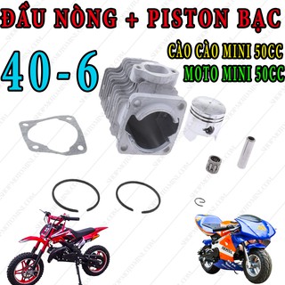 Đầu nòng pitttong moto mini 50cc | bộ hơi xe cào cào 49cc |  piston bạc
