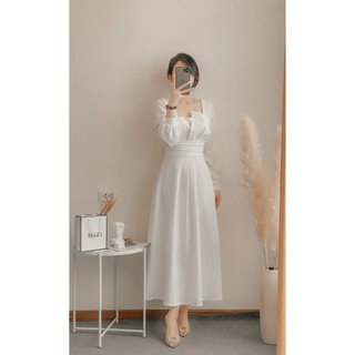 Đầm trắng dự tiệc sang trọng chất liệu cotton mỹ Deni (BT003)