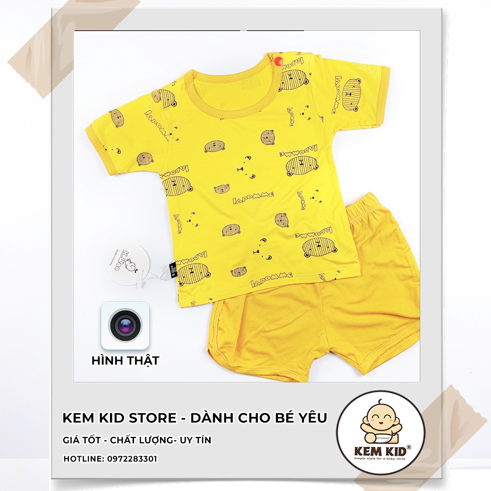 Bộ Thun bộ cộc hình gấu Lapomme viền màu, mềm mịn, thấm hút, mát mẻ cho bé yêu