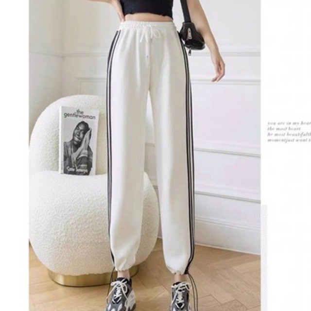 Quần dài nữ jogger ống rộng 3 sọc dài Có dây rút 2 bên phong cách trẻ trung năng động kiểu dáng thể thao MISS GIRL