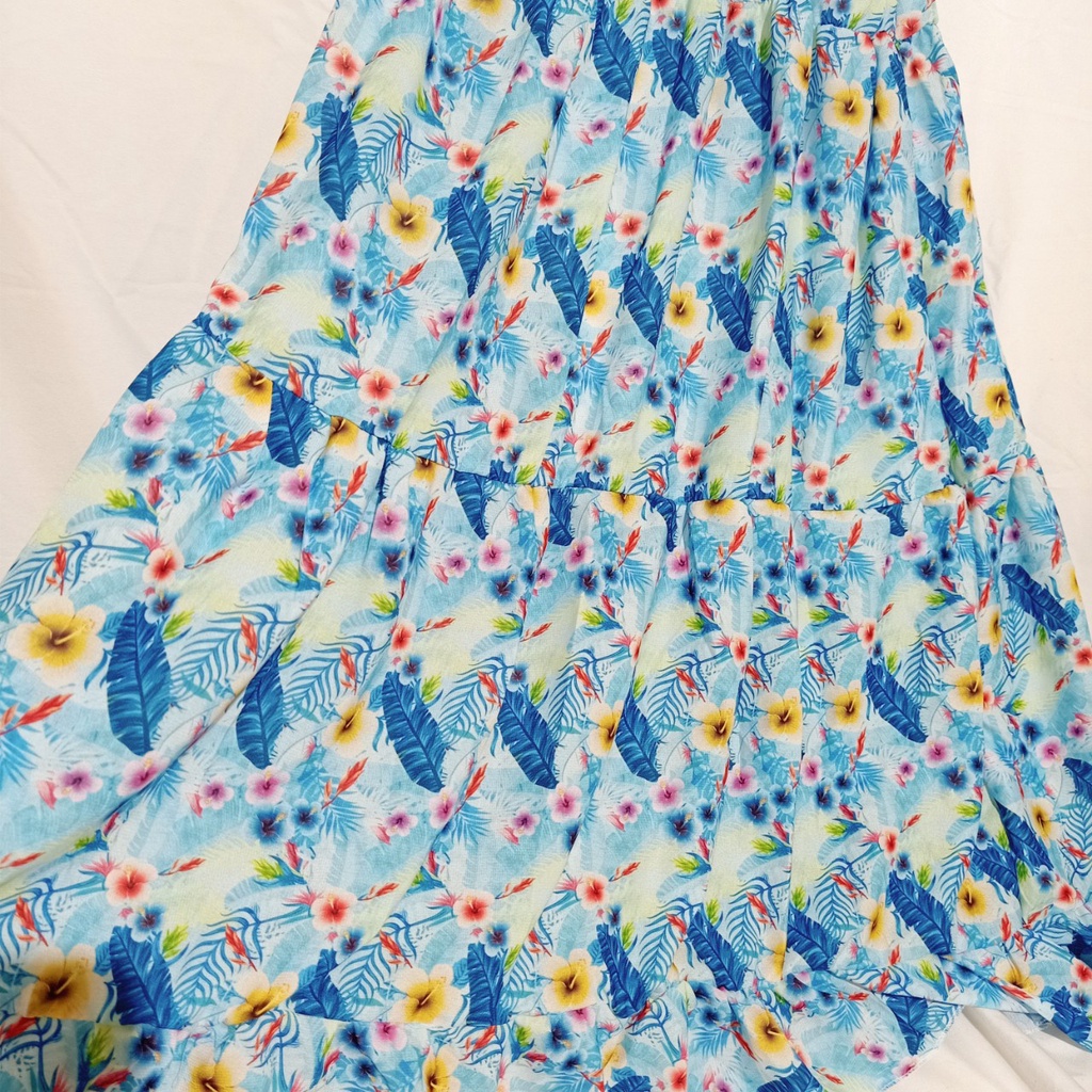 Đầm hoa đi biển dáng dài nhiều dây (kèm mút ngực) voan xếp tầng quyến rũ