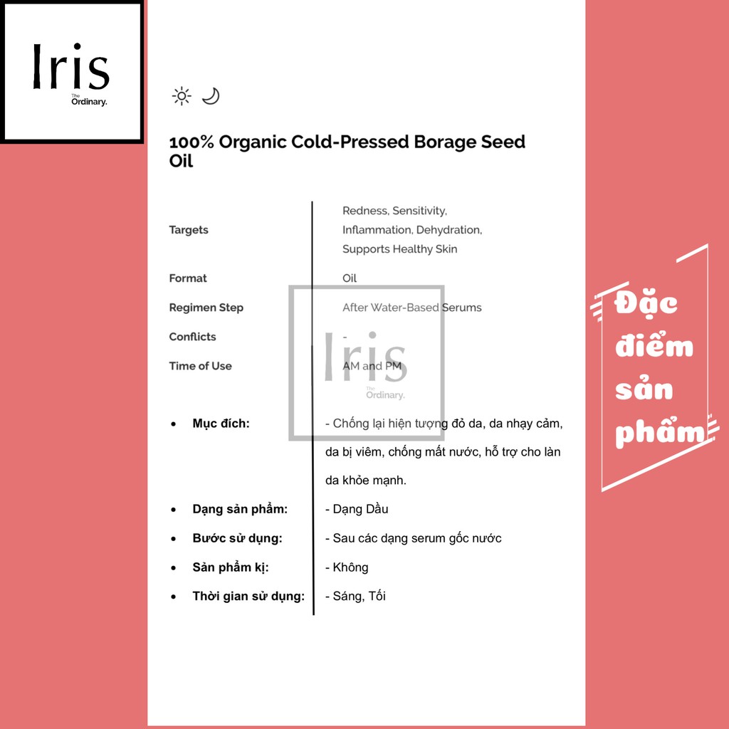 (BILL CANADA) Dầu dưỡng hạt lưu li -100% Organic Cold-Pressed Borage Seed Oil - The Ordinary.