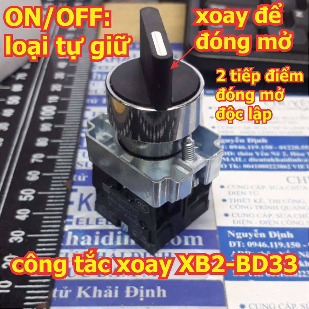 Công tắc xoay tủ điện ON/OFF, tự giữ 2 chiều 3 vị trí 2 thường mở, phi 22mm, XB2-BD33 kde5617