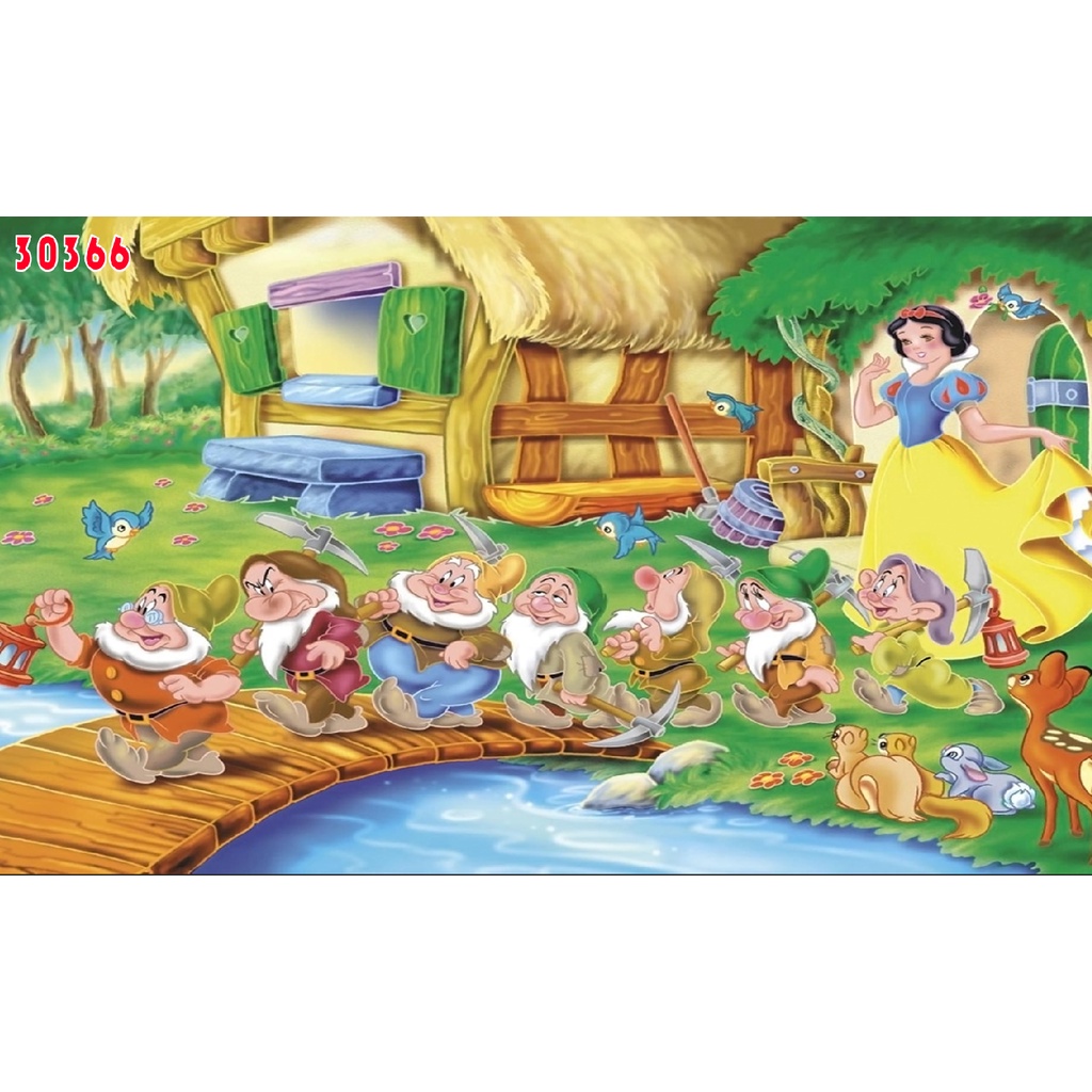 Tranh Dán Tường Trẻ Em Chủ Đề Công Chúa BẠCH TUYẾT, NGƯỜI ĐẸP VÀ QUÁI VẬT, LỌ LEM