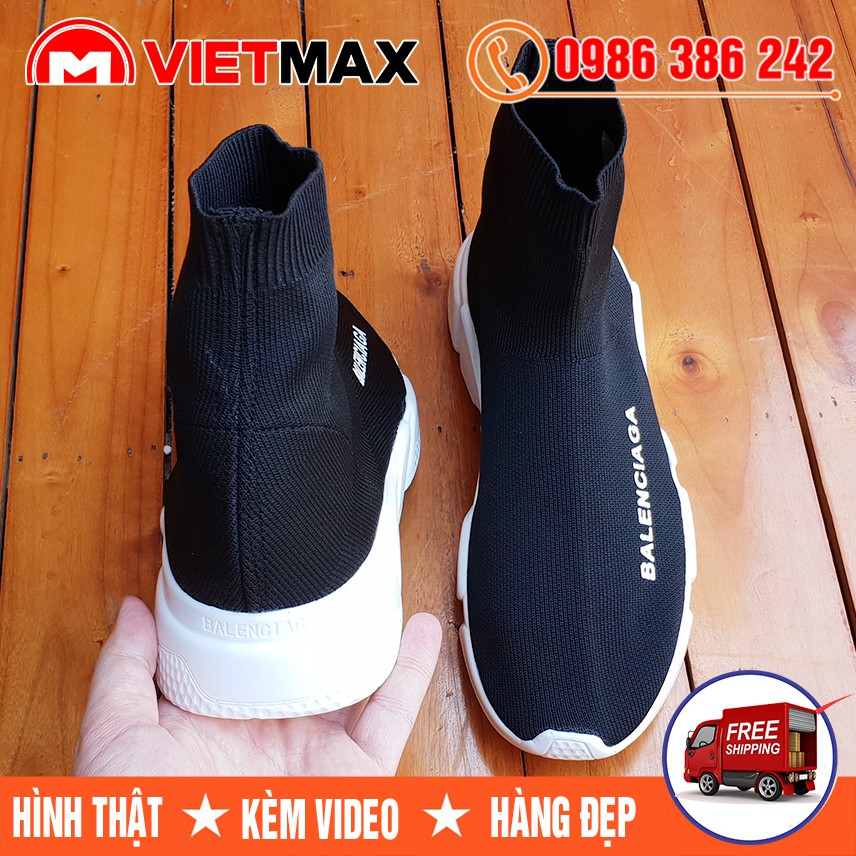 [Video Ảnh Thật] Giày Balen Cổ Chun Đen Trắng Cổ Cao Nam Nữ