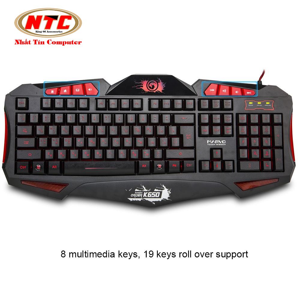 [Mã 33ELSALE hoàn 7% đơn 300K] Bàn phím game cao cấp Marvo K650 led 7 màu tùy chỉnh