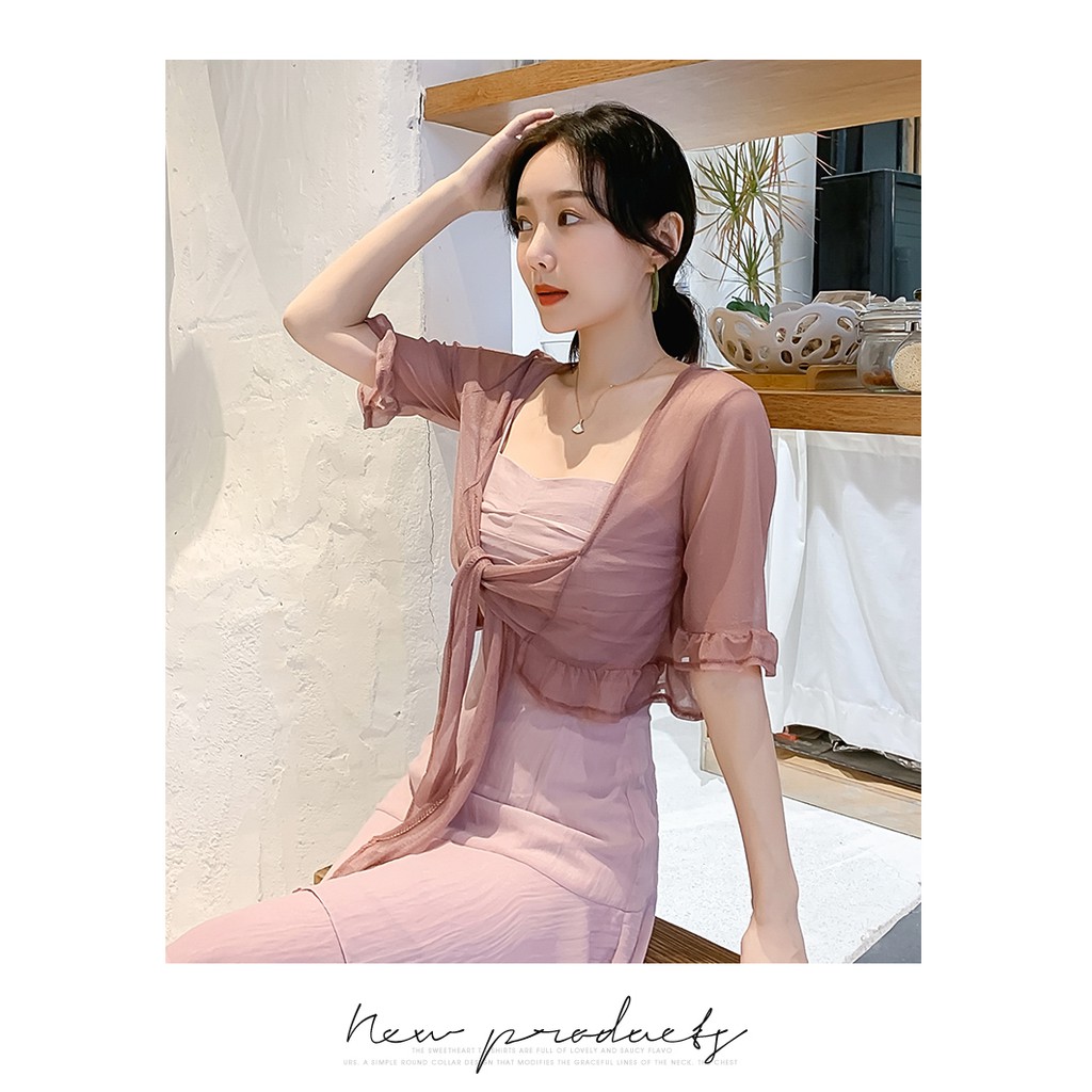 Áo khoác voan viền bèo nơ trước siêu xinh | BigBuy360 - bigbuy360.vn