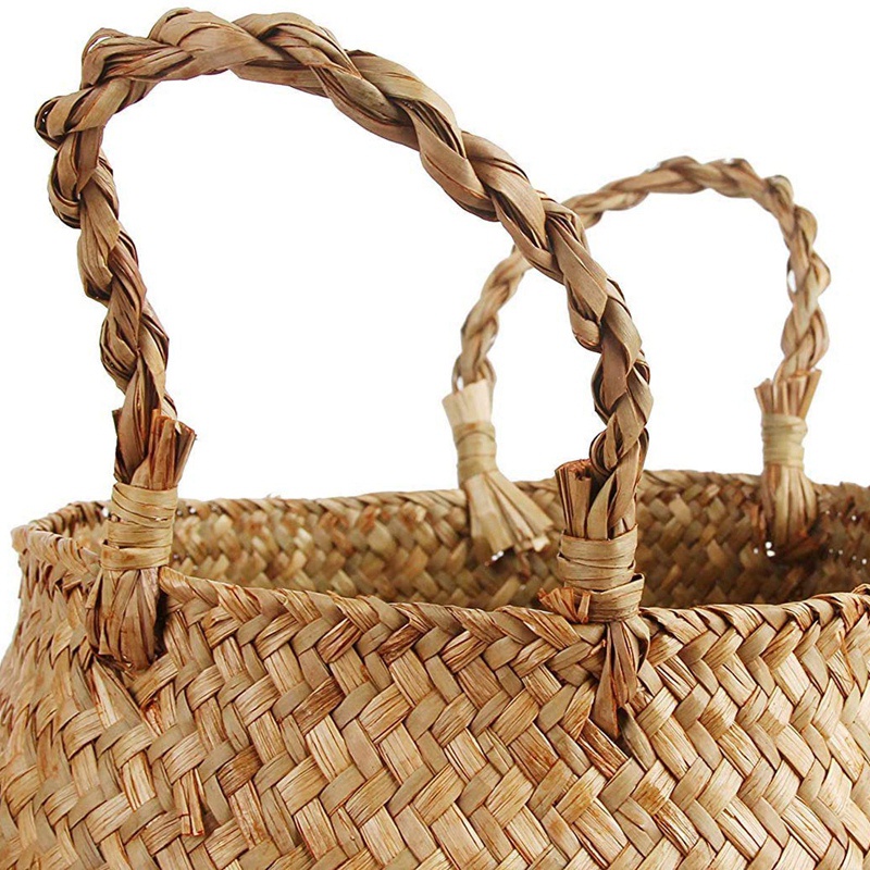 Giỏ Đựng Đồ Giặt / Đồ Dùng Bằng Rơm Bện Tiện Dụng Mang Theo Dã Ngoại
