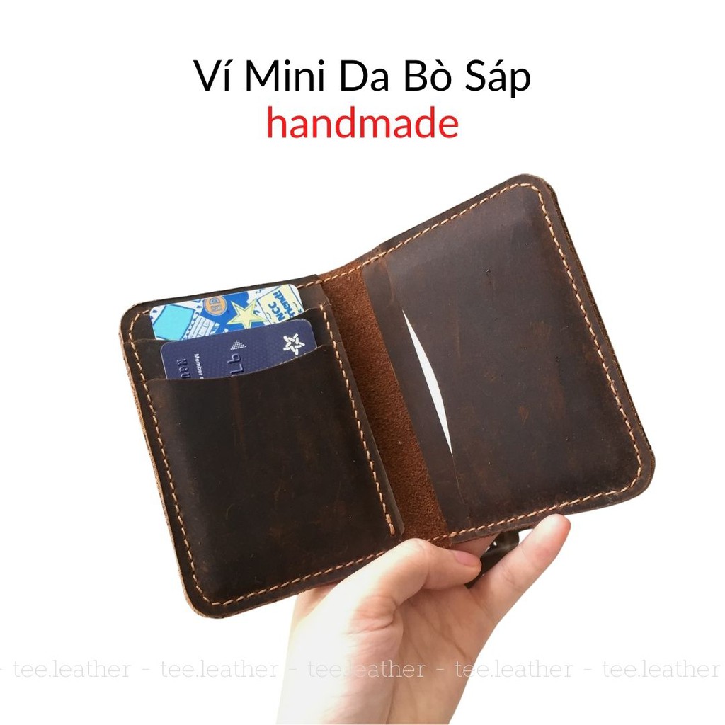 Ví Mini Da Bò Sáp Handmade, Ví khắc tên theo yêu cầu [DA THẬT]