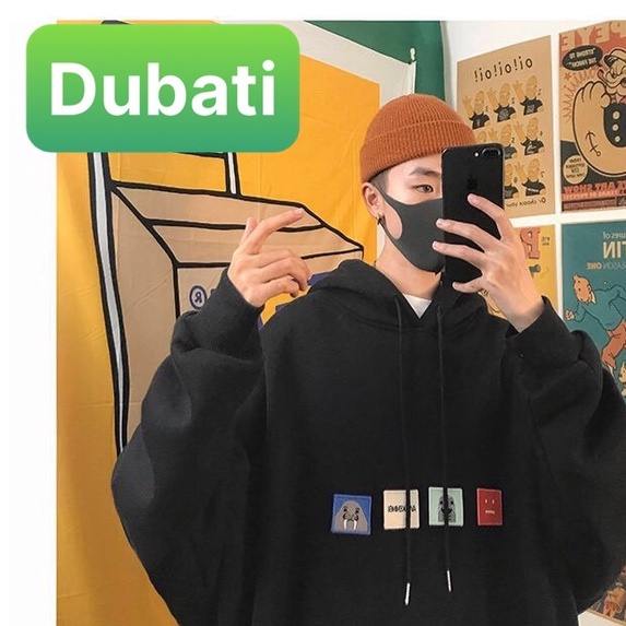 ÁO KHOÁC NỈ HOODIE NAM NỮ HỌA TIẾT HOẠC HÌNH STICKER LOGO PATCH NHẬT BẢN FROM RỘNG- DUBATI FASHION