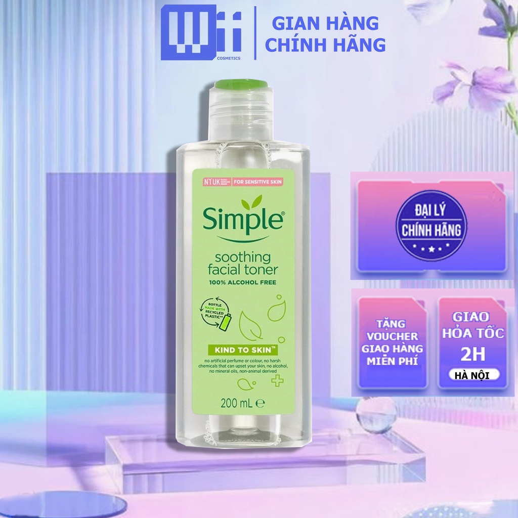 Nước hoa hồng Simple Soothing Facial Toner nhẹ dịu cân bằng độ ẩm da 200ml 100% Alcohol Free - CHÍNH HÃNG