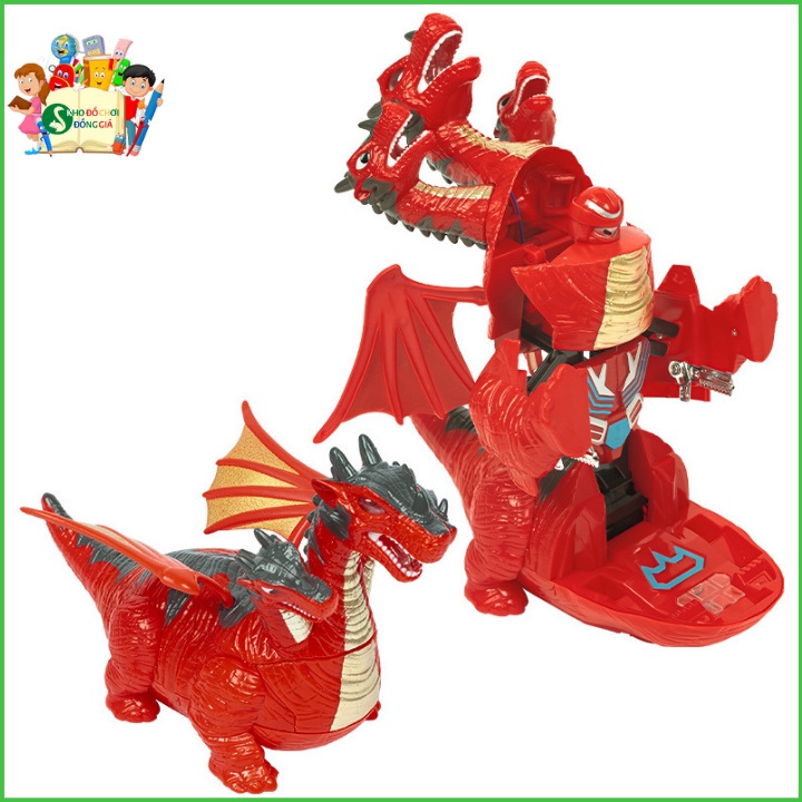 Đồ chơi khùng long 3 đầu tự động biến hình robot, phát nhạc, phát sáng cực vui