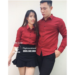 Áo Sơ Mi Cặp FIGTREE Caro Đỏ Nhí Siêu Dễ Thương Mã 51D