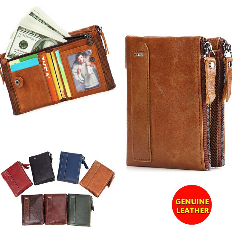 Ví da bò thật có khóa kéo đôi tiện lợi