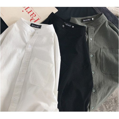 Áo Sơ Mi Cổ Tàu chất đũi Form Rộng Chất Đẹp Siêu Hot Sơ mi unisex nam nữ đều mặc được