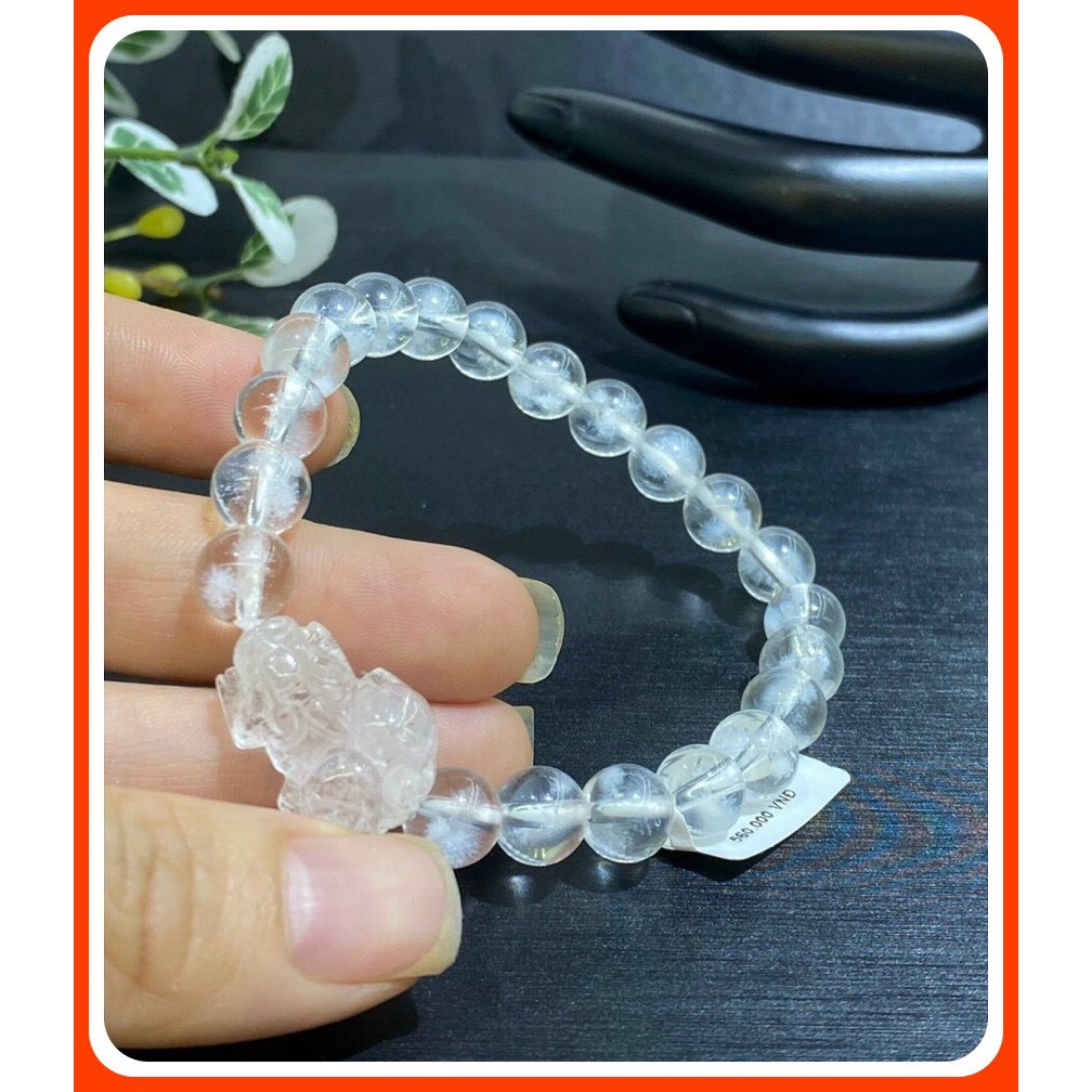 Vòng tay đá Thach Anh Ưu Linh trắng 8 ly mix Cụ Tỳ Hưu đá Clear Quartz thiên nhiên VT310 - Hợp mệnh Kim, Thủy