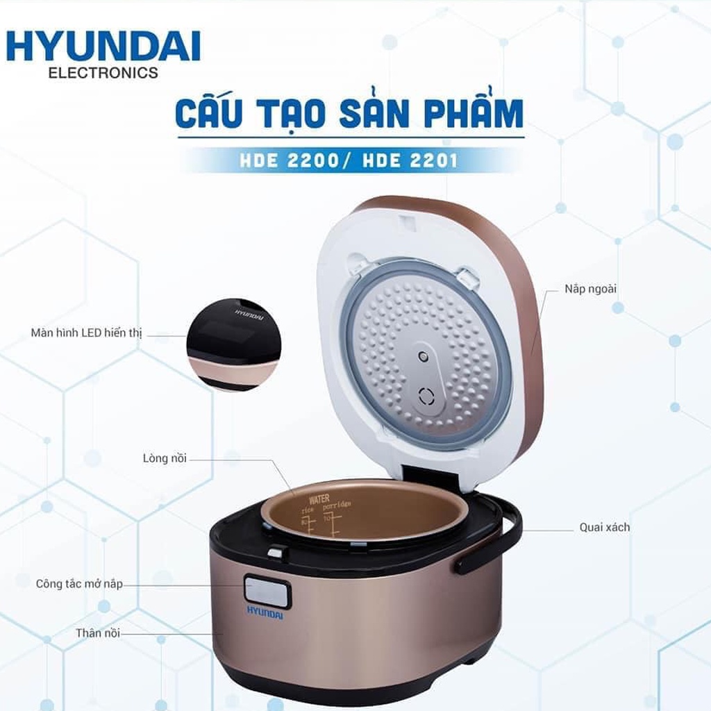 Nồi cơm điện cao tần HYUNDAI HDE 2202W, Nồi Cơm Đa Năng 4D HDE 2200-2201G, Dung Tích 1,5L-1,8L, [ BẢO HÀNH 12 THÁNG]