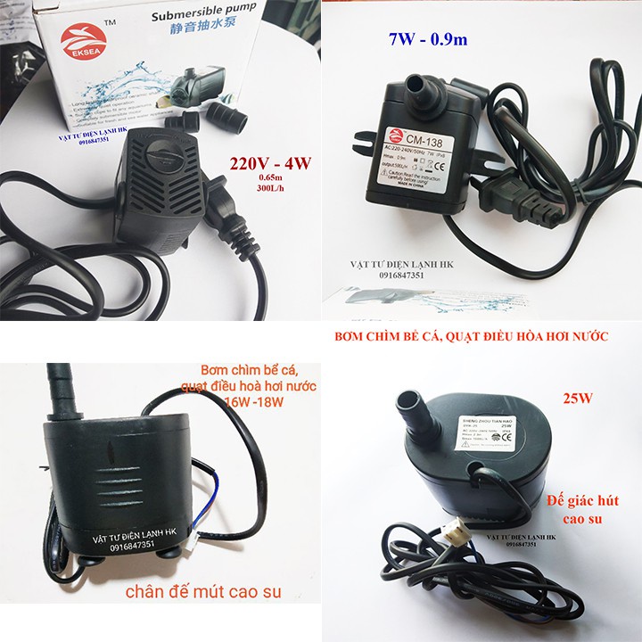 Bơm chìm mini 4W 7W 16W 18W 25W - 220V quạt điều hoà hơi nước - bể cá thủy cảnh