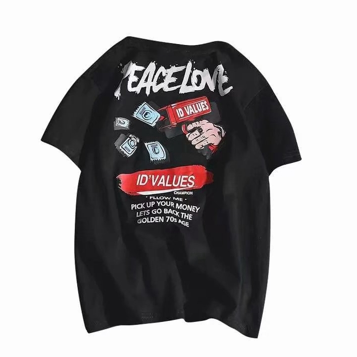 Áo thun unisex ngắn tay cổ tròn dáng rộng chất vải cotton in họa tiết truyện tranh