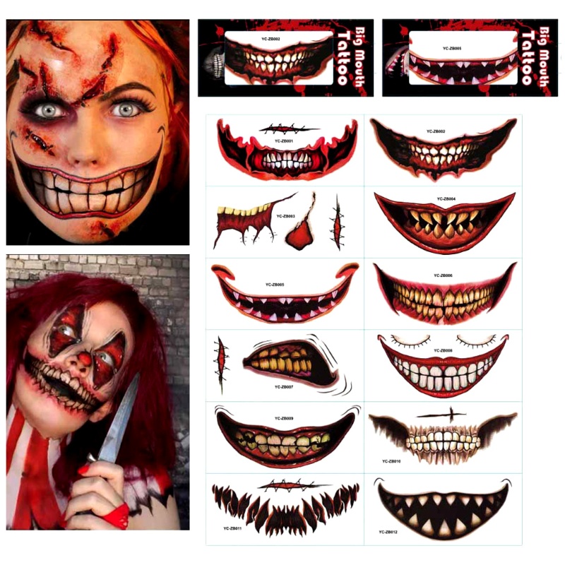 Set 12 Hình Xăm Dán Hình Chú Hề Kinh Dị Cho Tiệc Halloween