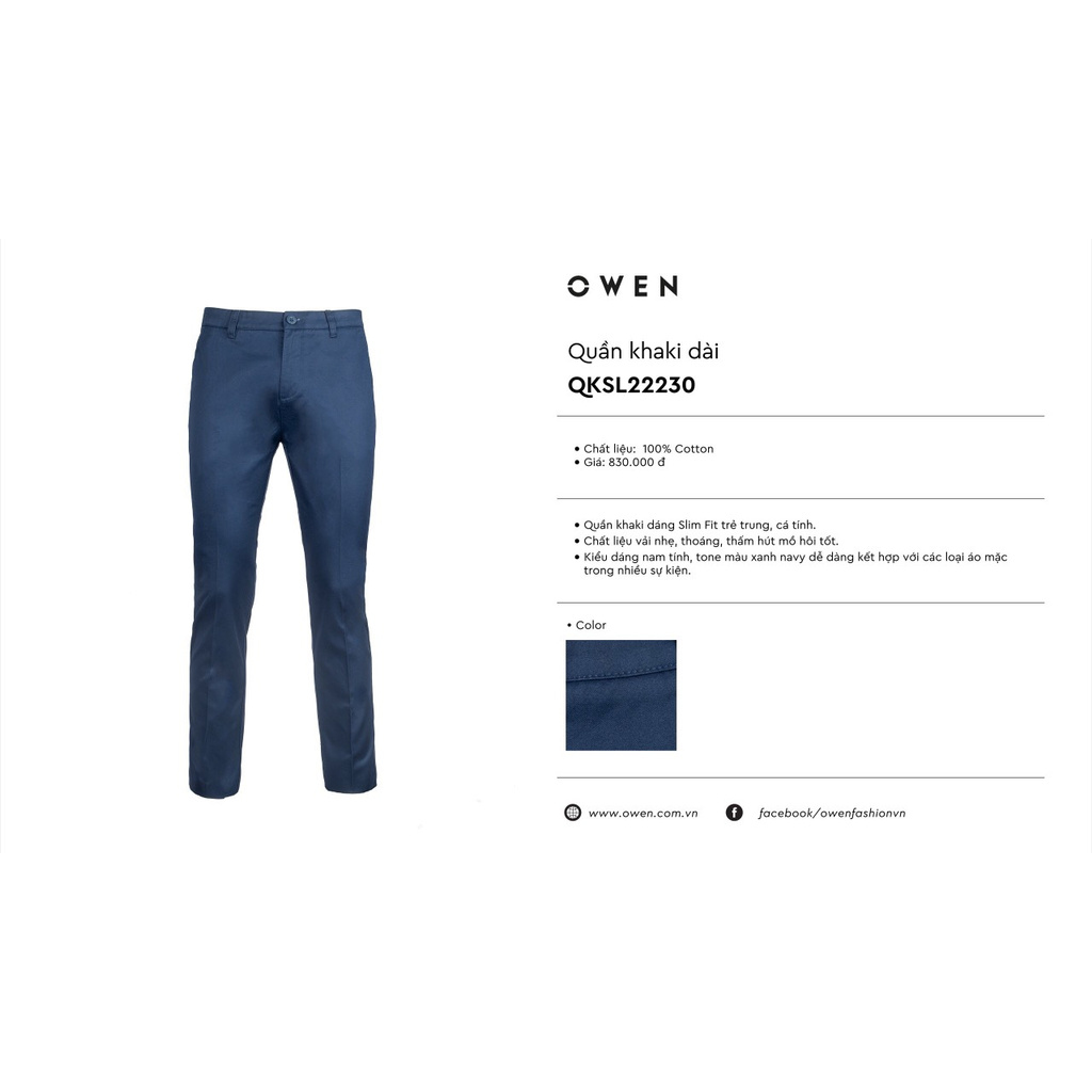 Quần Kaki Nam Owen QKSL22230 Màu Xanh Navy Kiểu Dáng Slim Fit Chất Liệu Cotton