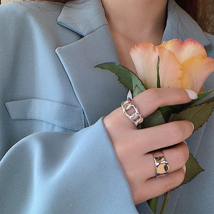 Nhẫn kiểu dáng dây xích dày dặn phong cách retro Âu Mỹ thời trang sáng tạo