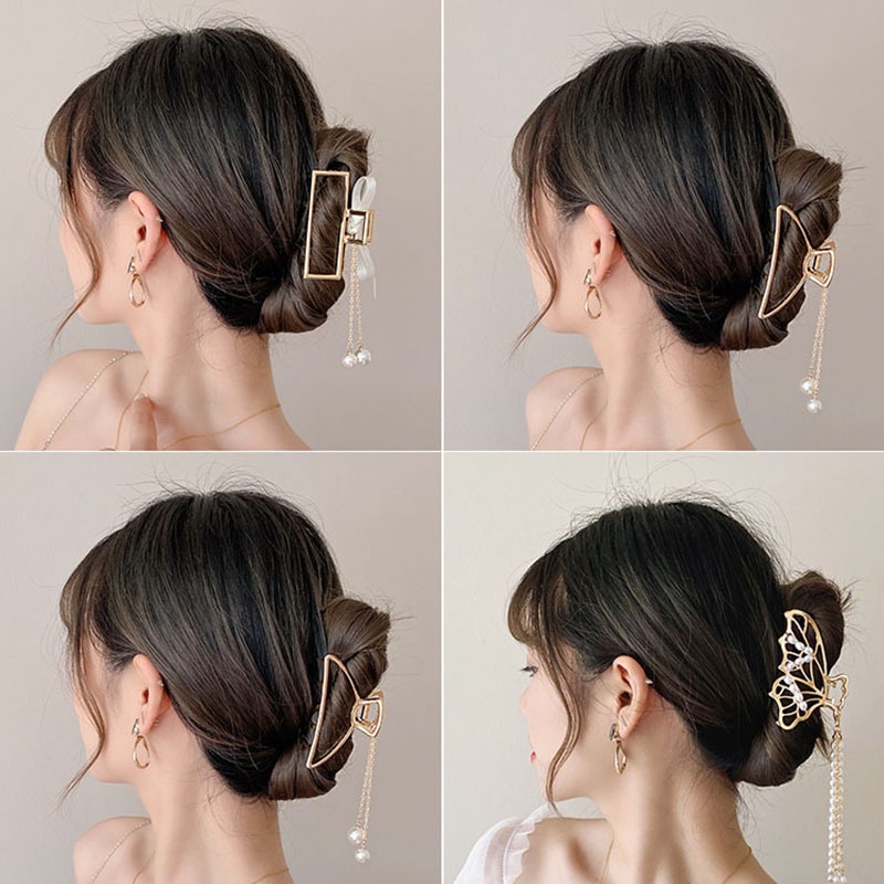 Kẹp Tóc Hình Nơ Tua Rua Đính Ngọc Trai Giả Thời Trang Mùa Hè Cho Nữ