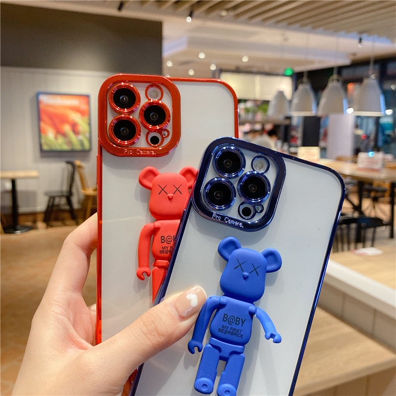Ốp Điện Thoại Trong Suốt Chống Sốc In Hình Gấu Kèm Giá Đỡ Cho for i-phone11 12 13PROMAX X XS XR XSMAX i-phone7 8PLUS