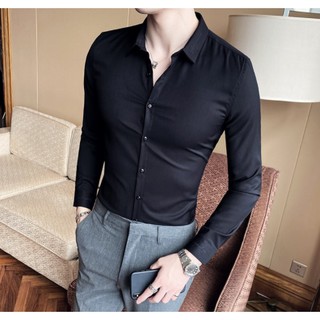 Áo sơ mi nam vải nến lụa body kiểu dáng hàn quốc