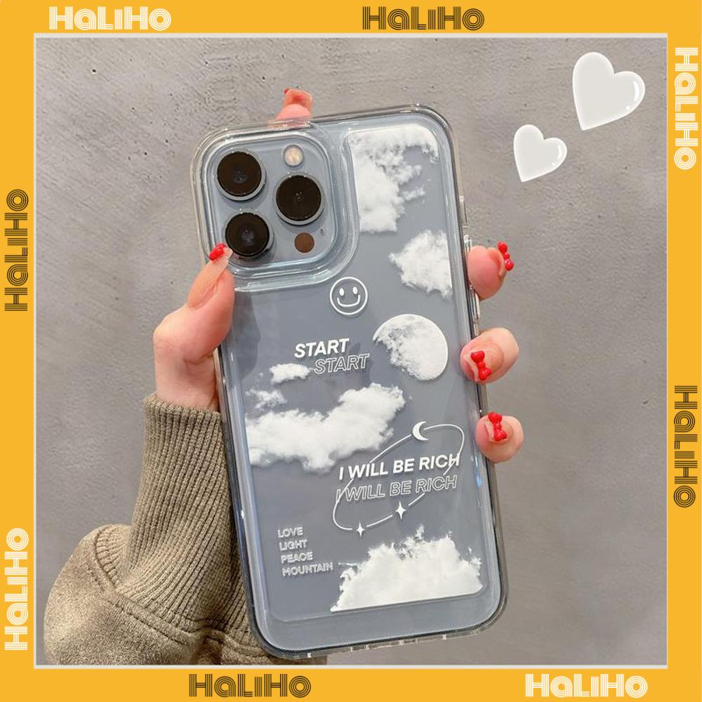 Ốp điện thoại TPU mềm dày trong suốt in hình đám mây/ mặt cười thích hợp cho iPhone 13 Pro Max 12 Pro Max 11 7 Plus