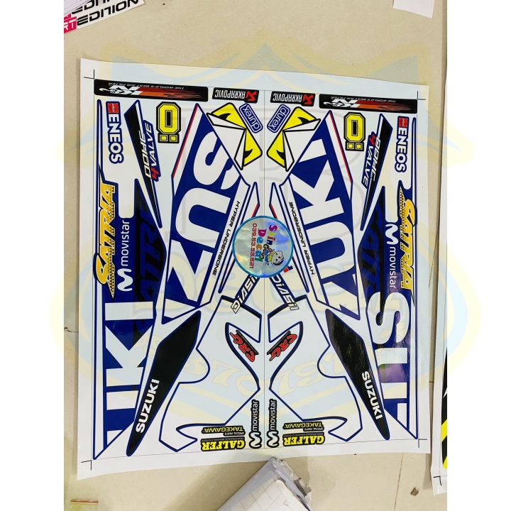 ( Quí khách vui lòng mang ra tiệm cho thợ dán ) Tem satria fi movistar xanh chữ vàng