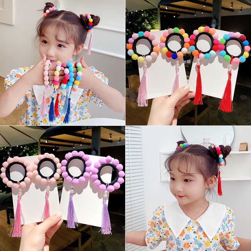 Dây Buộc Tóc Cao Su Đính Bóng Lông Nhiều Màu Dễ Thương Cho Bé Gái