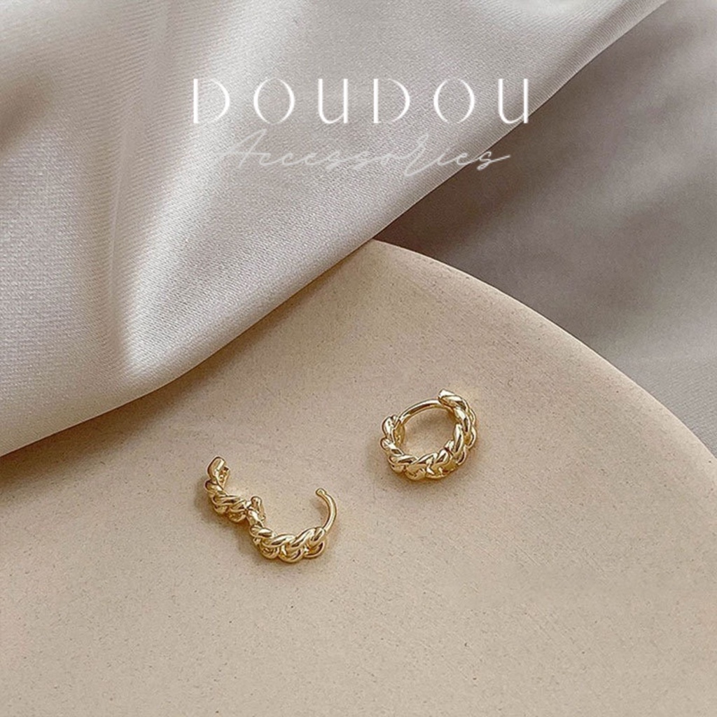 Bông tai nữ tròn chất liệu bạc 925 Doudou Phụ kiện Khuyên hoa tai tròn nữ cá tính phong cách Hàn Quốc thời trang EH006