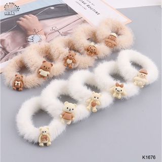Dây buộc tóc, cột tóc bông xù đính gấu thời trang Orin K1676