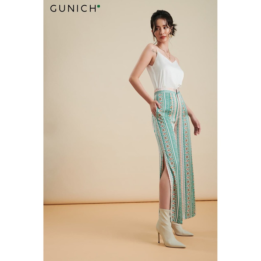 Quần lụa ống rộng họa tiết thổ cẩm vải lụa Gunich